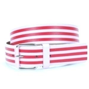 NEW Striped Red Boho Hand-Painted Belt M/L 40" Waist Wide Silver Square Buckle